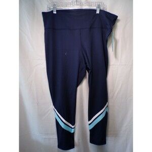 Ideology Women's 2X Navy Chevron Colorblock 7/8 High Rise Leggings